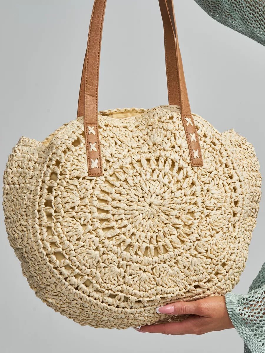 Sac de plage rond raphia, cabas plage bohème, grand sac d'été pour femme, tote - bag de vacances, modèle Gabriella - Sac de plage - Beige