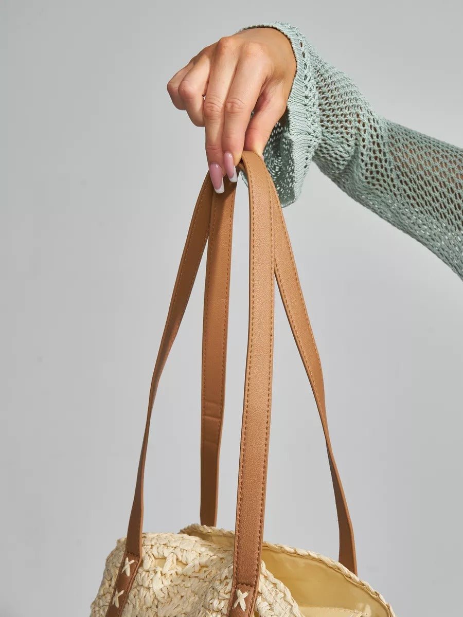 Sac de plage rond raphia, cabas plage bohème, grand sac d'été pour femme, tote - bag de vacances, modèle Gabriella - Sac de plage - Beige