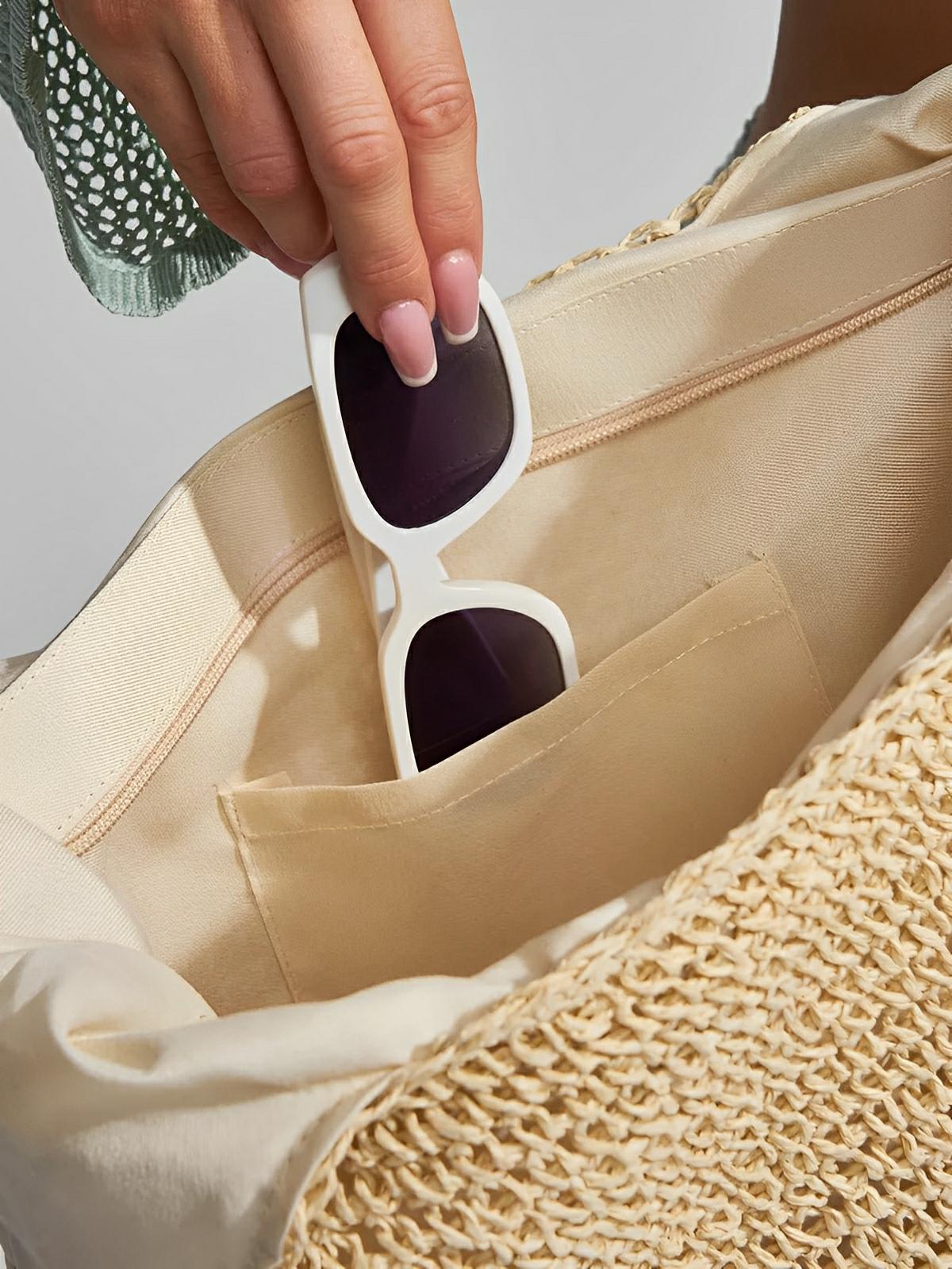 Sac de plage rond raphia, cabas plage bohème, grand sac d'été pour femme, tote - bag de vacances, modèle Gabriella - Sac de plage - Beige
