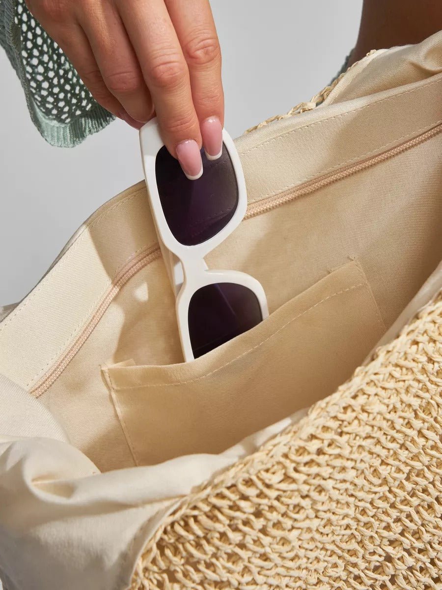 Sac de plage rond raphia, cabas plage bohème, grand sac d'été pour femme, tote - bag de vacances, modèle Gabriella - Sac de plage - Beige