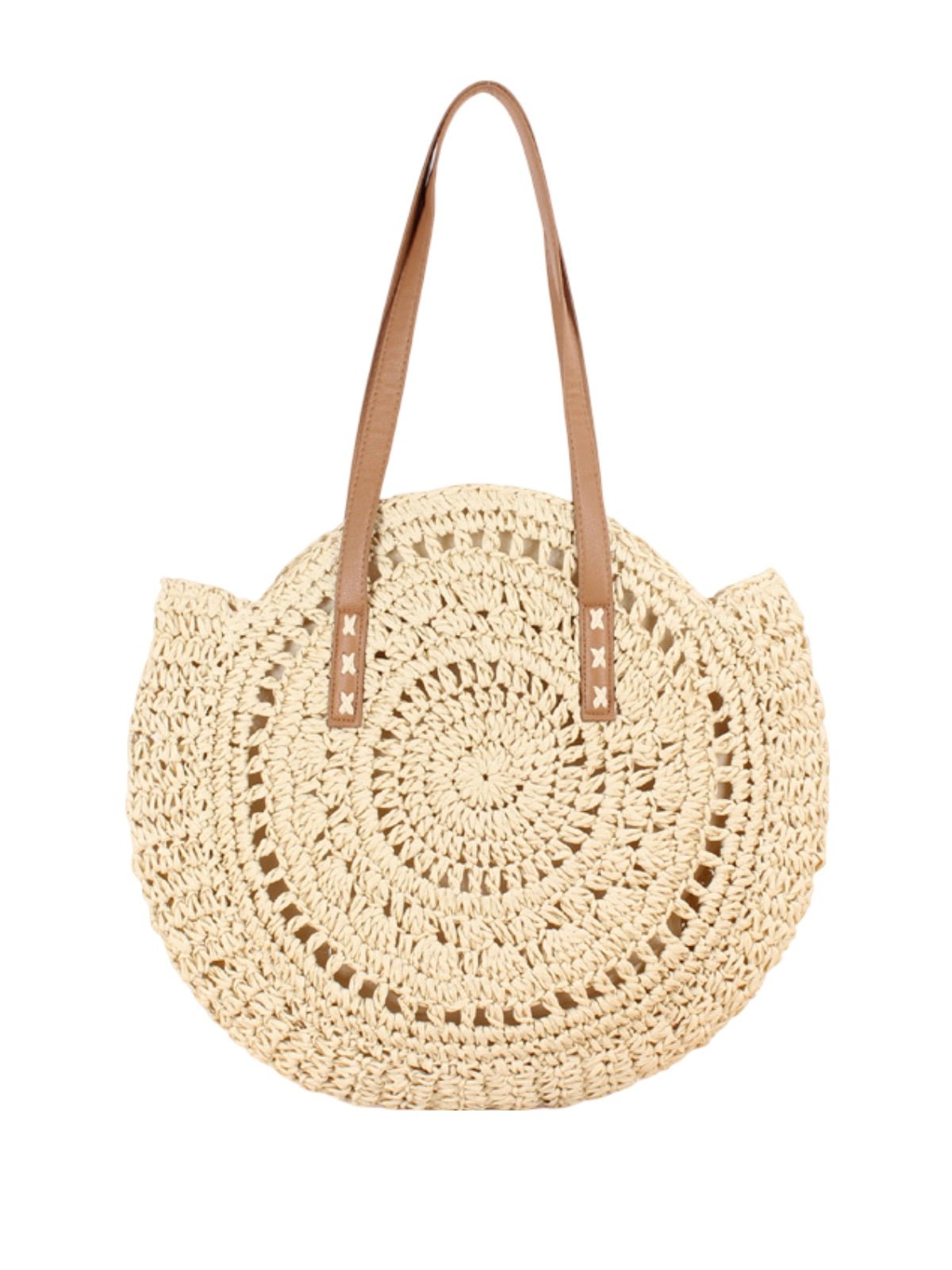 Sac de plage rond raphia, cabas plage bohème, grand sac d'été pour femme, tote - bag de vacances, modèle Gabriella - Sac de plage - Beige