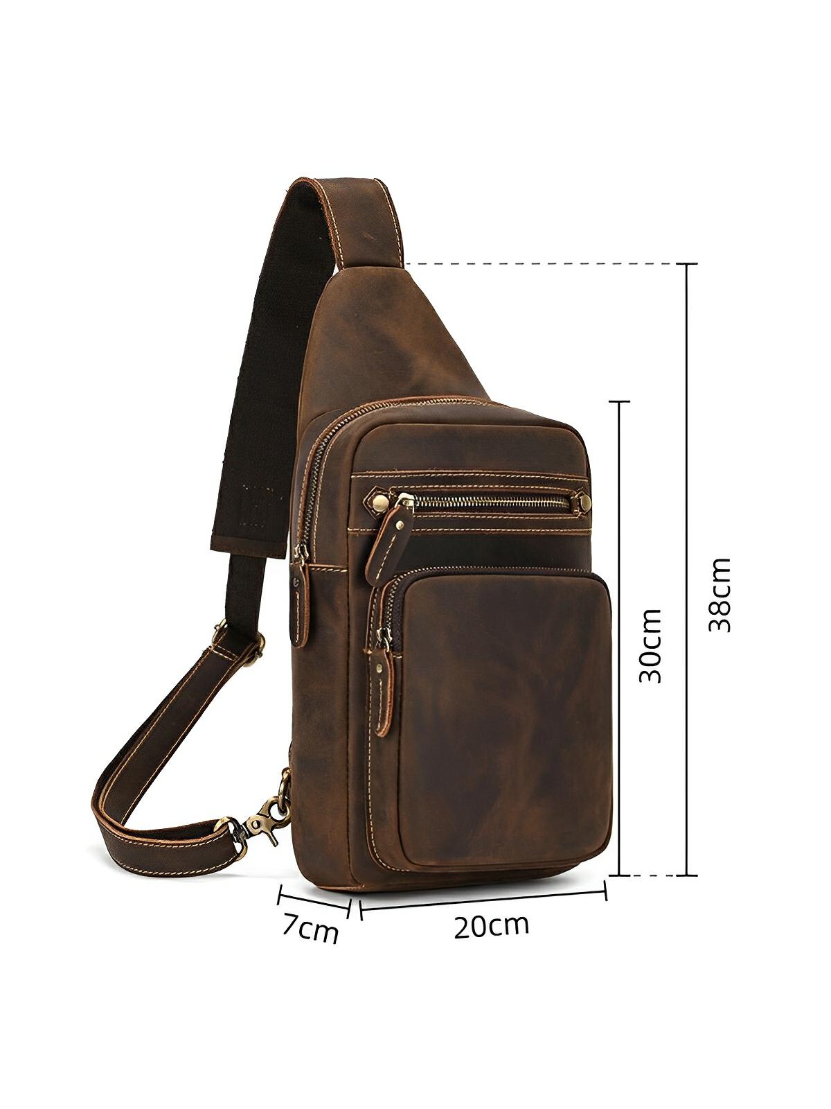 Sac de poitrine en cuir, grande capacité, pratique et tendance, modèle Desiderius - Sacoche - Café