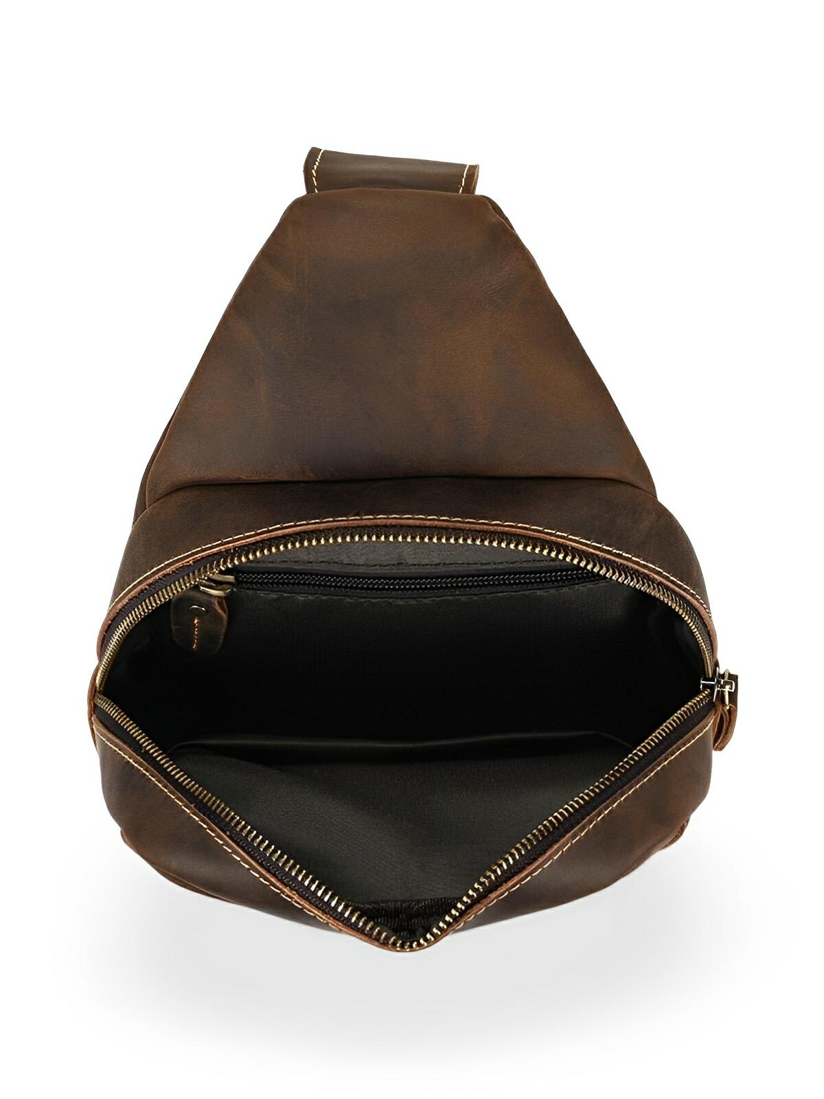 Sac de poitrine en cuir, grande capacité, pratique et tendance, modèle Desiderius - Sacoche - Café