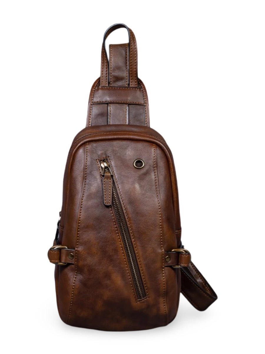 Sac de poitrine en cuir, pour l'homme moderne et actif, au rangement pratique, modèle Odon - Sacoche - Marron