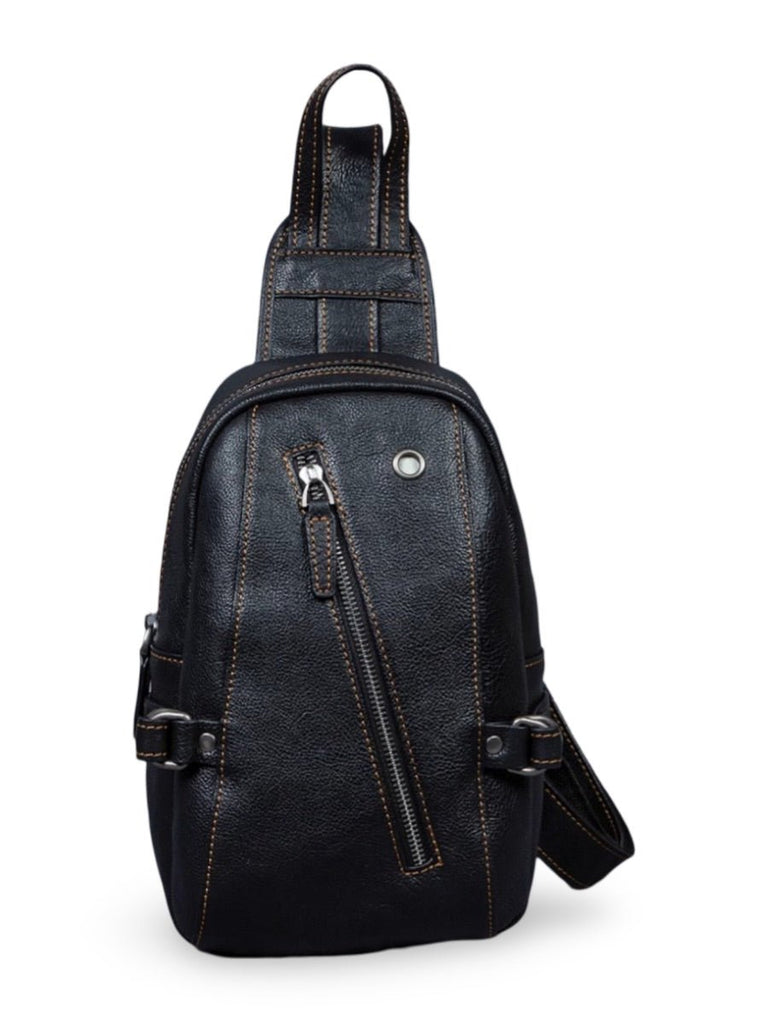 Sac de poitrine en cuir, pour l'homme moderne et actif, au rangement pratique, modèle Odon - Sacoche - Noir