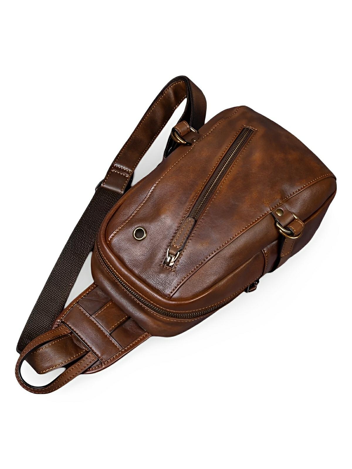 Sac de poitrine en cuir, pour l'homme moderne et actif, au rangement pratique, modèle Odon - Sacoche - Marron