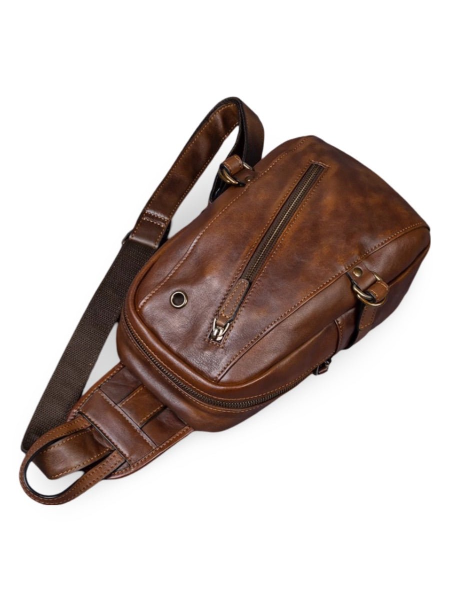 Sac de poitrine en cuir, pour l'homme moderne et actif, au rangement pratique, modèle Odon - Sacoche - Marron