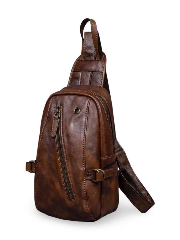 Sac de poitrine en cuir, pour l'homme moderne et actif, au rangement pratique, modèle Odon - Sacoche - Marron