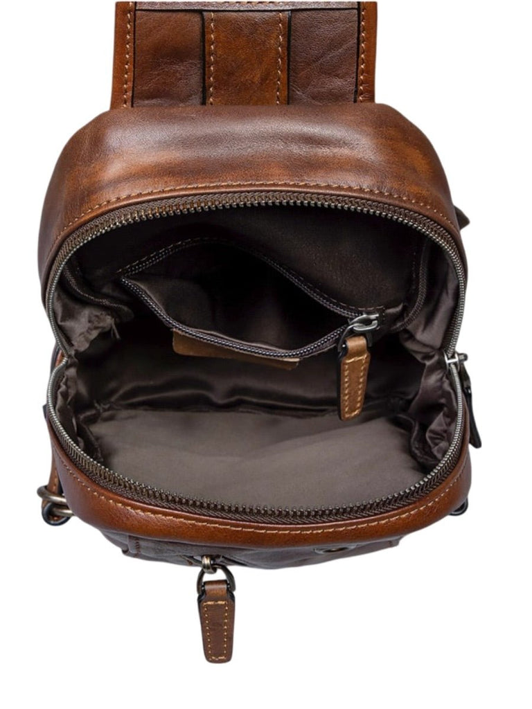 Sac de poitrine en cuir, pour l'homme moderne et actif, au rangement pratique, modèle Odon - Sacoche - Marron