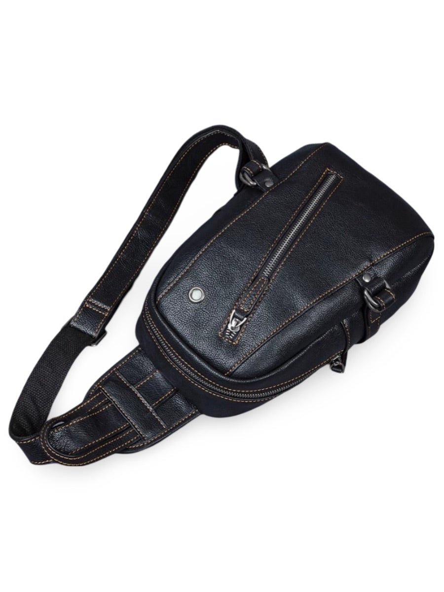 Sac de poitrine en cuir, pour l'homme moderne et actif, au rangement pratique, modèle Odon - Sacoche - Noir