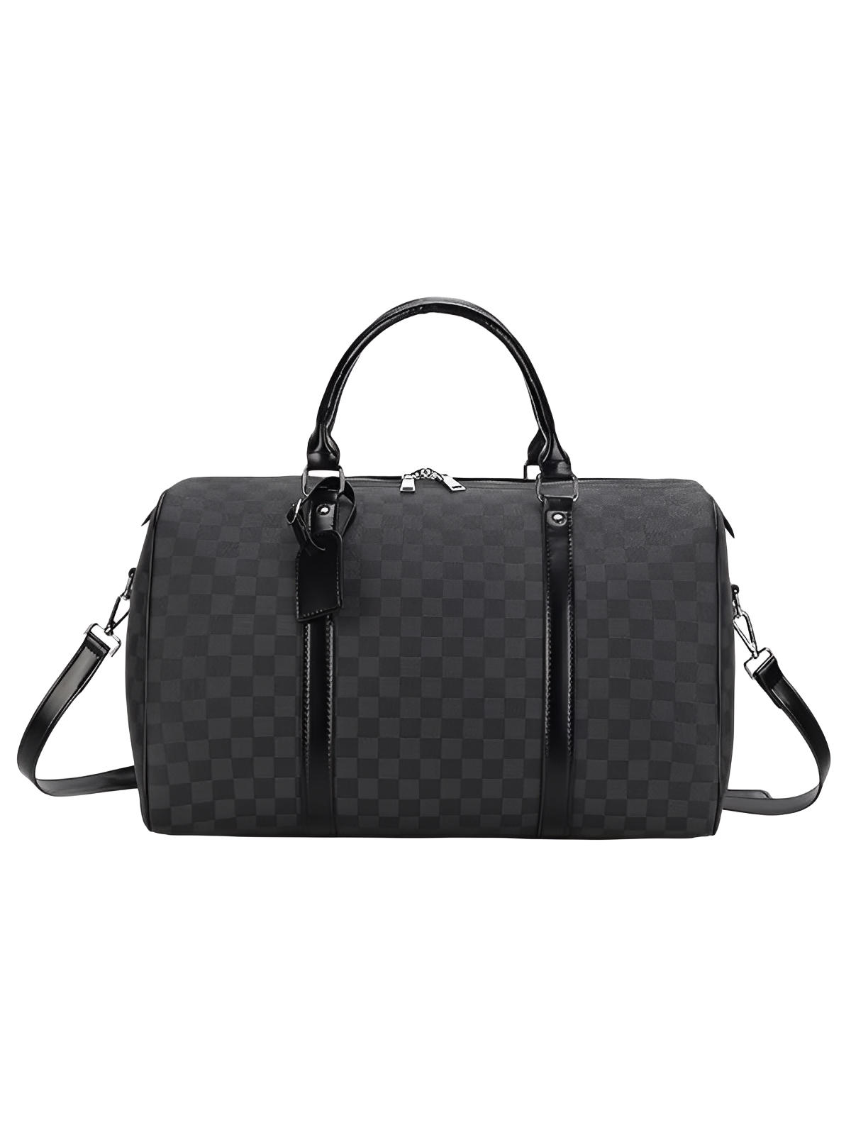 Sac de voyage damier gris, sac week end en simili vegan, sac cabine unisexe avec bandoulière, modèle Colette - Sac de voyage - Gris