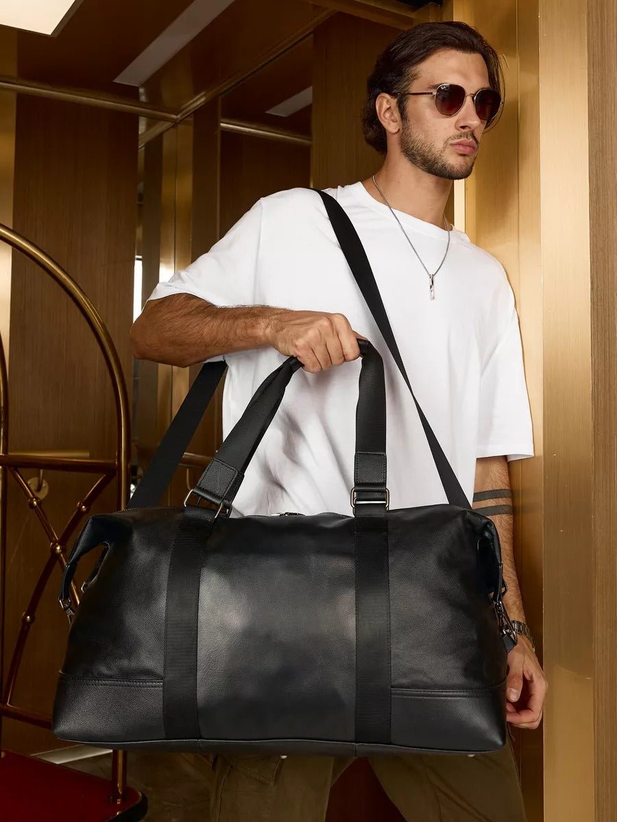 Sac de voyage en cuir homme, grande capacité, imperméable, idéal pour les week - end et le sport, modèle Taurin - Sac de voyage - Noir