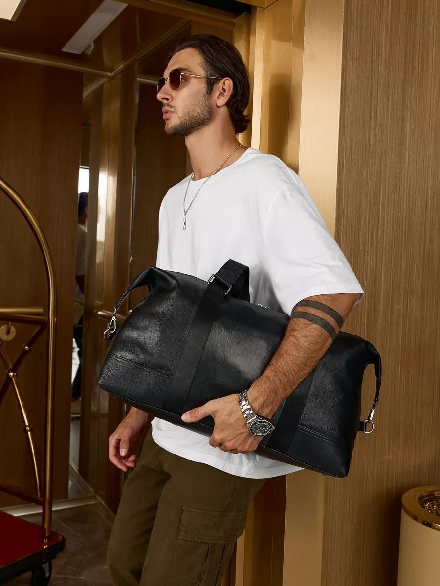 Sac de voyage en cuir homme, grande capacité, imperméable, idéal pour les week - end et le sport, modèle Taurin - Sac de voyage - Noir