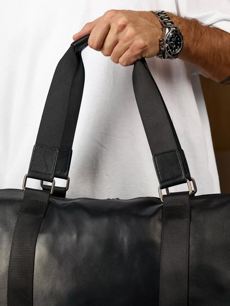 Sac de voyage en cuir homme, grande capacité, imperméable, idéal pour les week - end et le sport, modèle Taurin - Sac de voyage - Noir