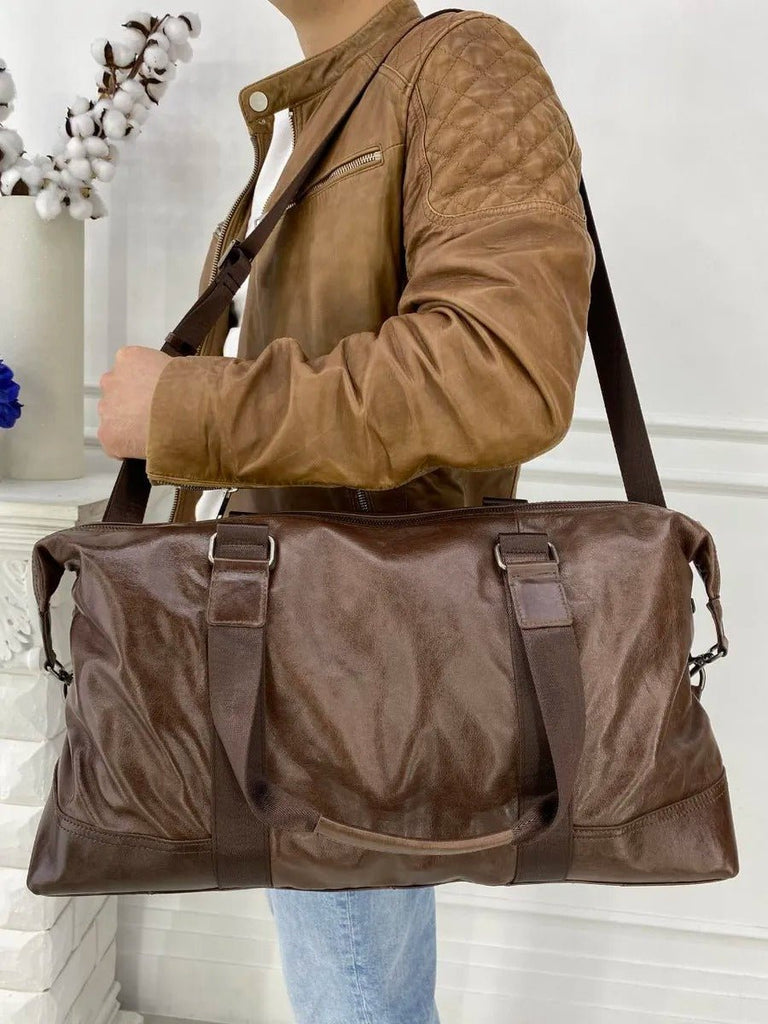 Sac de voyage en cuir homme, grande capacité, imperméable, idéal pour les week - end et le sport, modèle Taurin - Sac de voyage - Marron