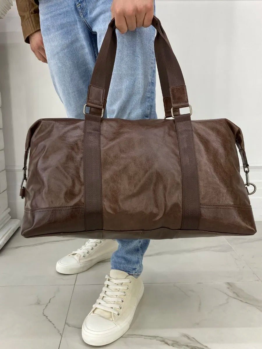 Sac de voyage en cuir homme, grande capacité, imperméable, idéal pour les week - end et le sport, modèle Taurin - Sac de voyage - Marron