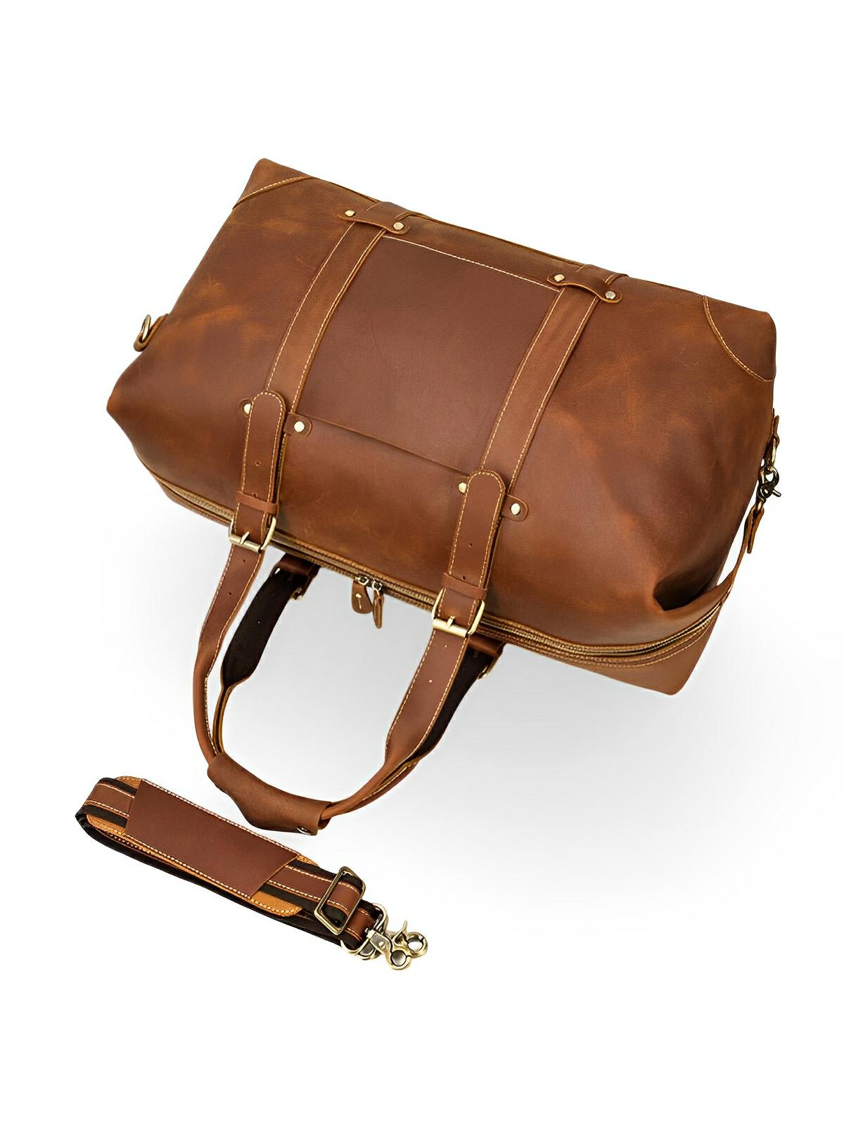 Sac de voyage en cuir, inspiration sacoche vintage, modèle Waleran - Sac de voyage - Marron