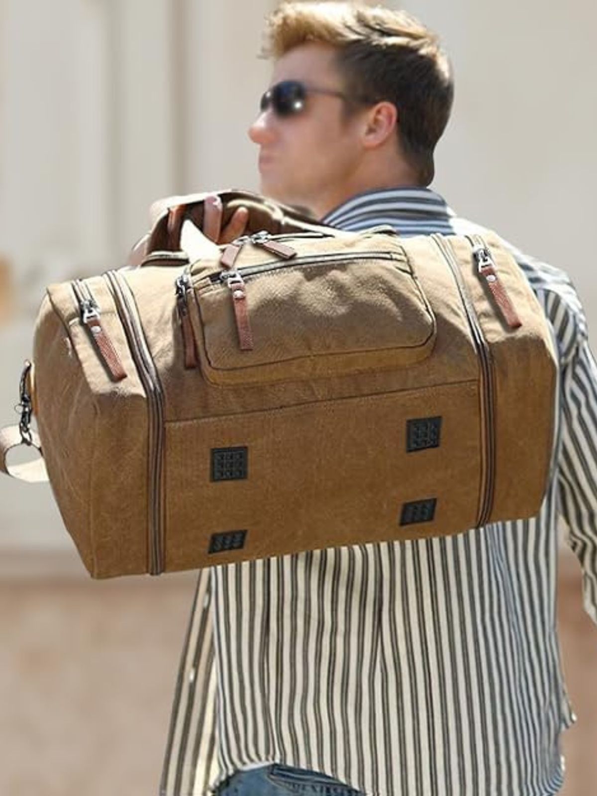 Sac de voyage en toile pour homme, grand format, multi - poches, et résistant, modèle Tony - Sac de voyage - Beige