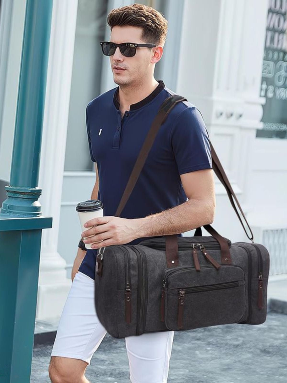 Sac de voyage en toile pour homme, grand format, multi - poches, et résistant, modèle Tony - Sac de voyage - Gris foncé