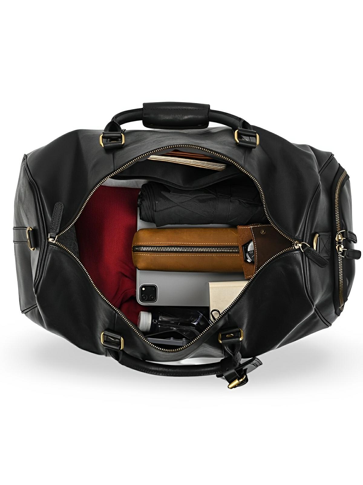 Sac de voyage long en cuir, grande capacité, multi - compartiments, modèle Mériadec - Sac de voyage - Noir