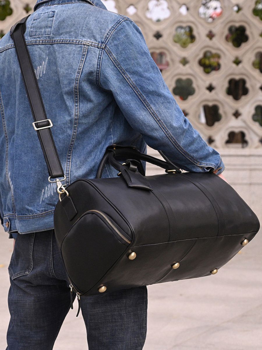 Sac de voyage long en cuir, grande capacité, multi - compartiments, modèle Mériadec - Sac de voyage - Noir