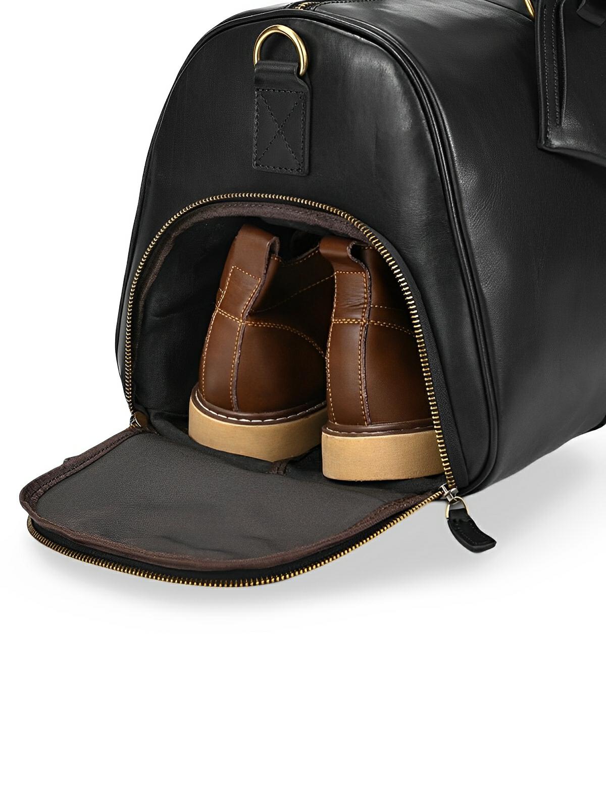 Sac de voyage long en cuir, grande capacité, multi - compartiments, modèle Mériadec - Sac de voyage - Noir