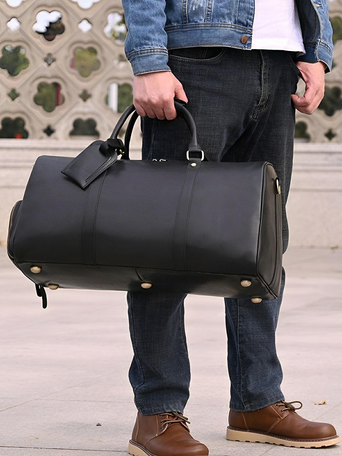 Sac de voyage long en cuir, grande capacité, multi - compartiments, modèle Mériadec - Sac de voyage - Noir