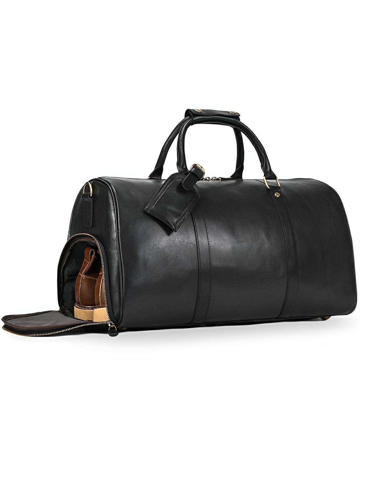 Sac de voyage long en cuir, grande capacité, multi - compartiments, modèle Mériadec - Sac de voyage - Noir