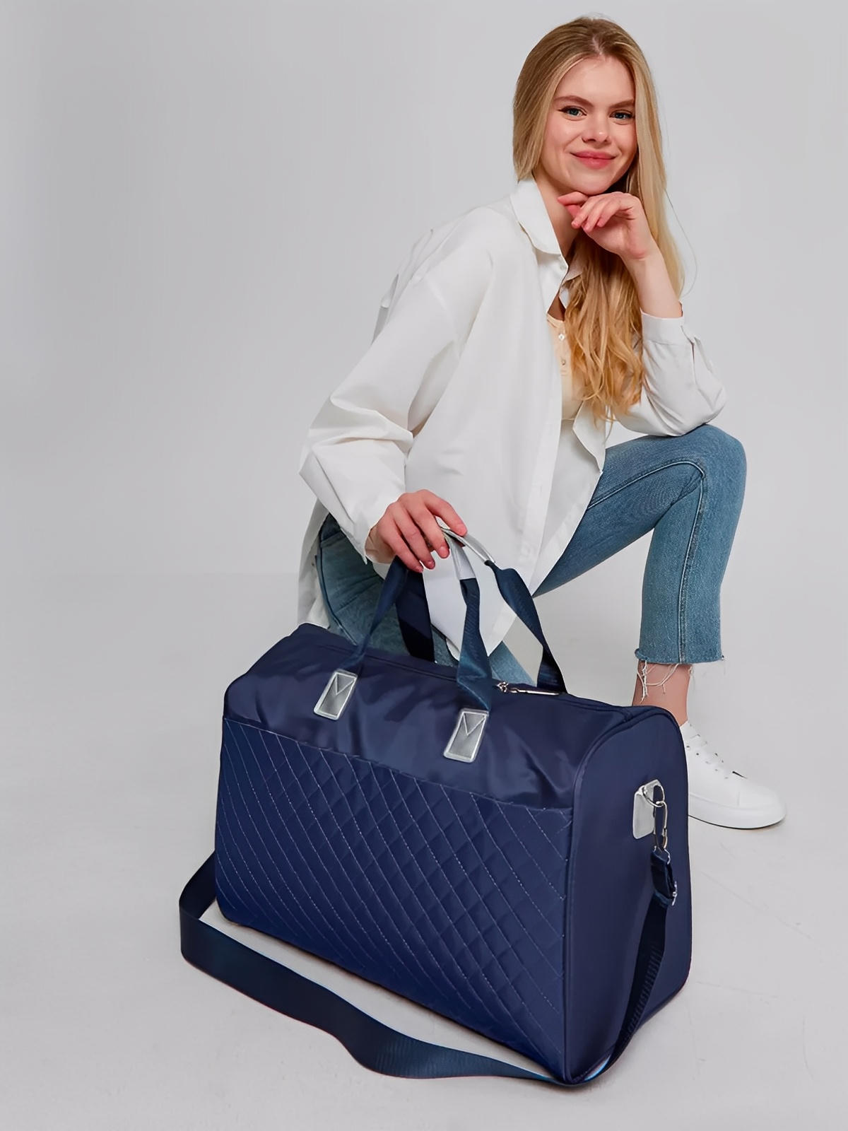 Sac de voyage matelassé, sac cabine léger, sac de sport femme, sac weekend résistant, modèle Pélagie - Sac de voyage - Bleu marine
