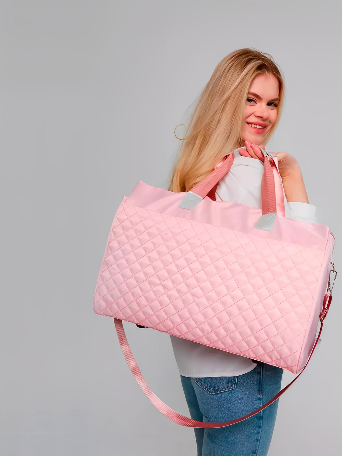 Sac de voyage matelassé, sac cabine léger, sac de sport femme, sac weekend résistant, modèle Pélagie - Sac de voyage - Rose