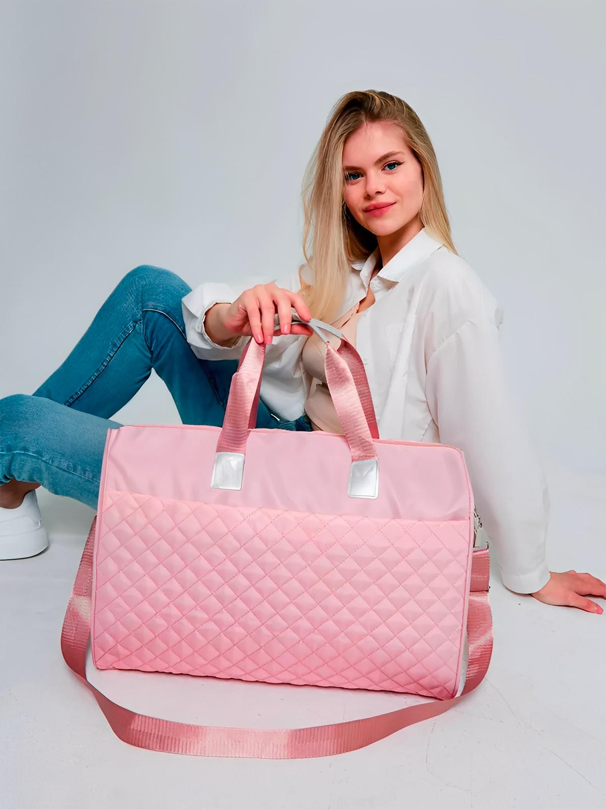 Sac de voyage matelassé, sac cabine léger, sac de sport femme, sac weekend résistant, modèle Pélagie - Sac de voyage - Rose