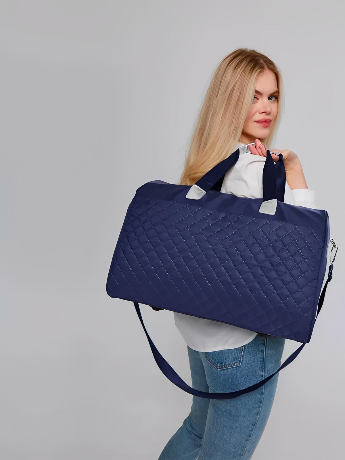 Sac de voyage matelassé, sac cabine léger, sac de sport femme, sac weekend résistant, modèle Pélagie - Sac de voyage - Bleu marine