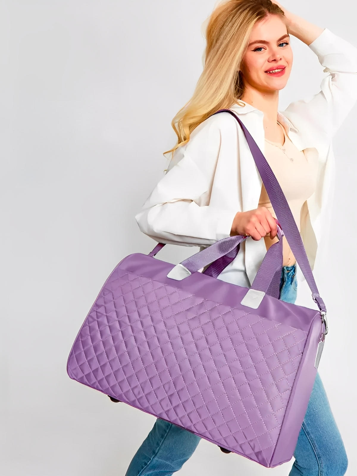 Sac de voyage matelassé, sac cabine léger, sac de sport femme, sac weekend résistant, modèle Pélagie - Sac de voyage - Violet