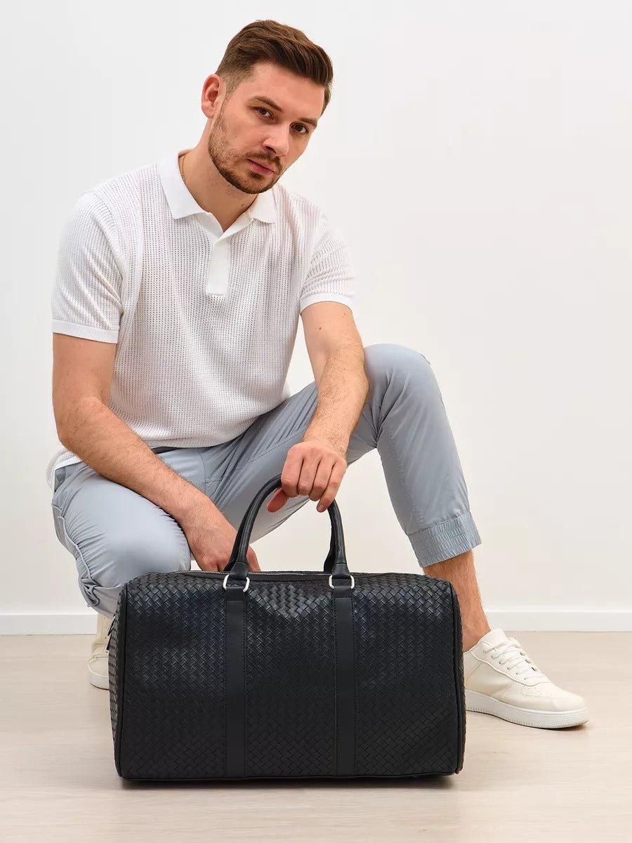 Sac de voyage mixte style luxe, sac de sport, sac week end, sac à main business, sac bandoulière noir tressé, vacances, modèle Zulma - Sac de voyage - Noir