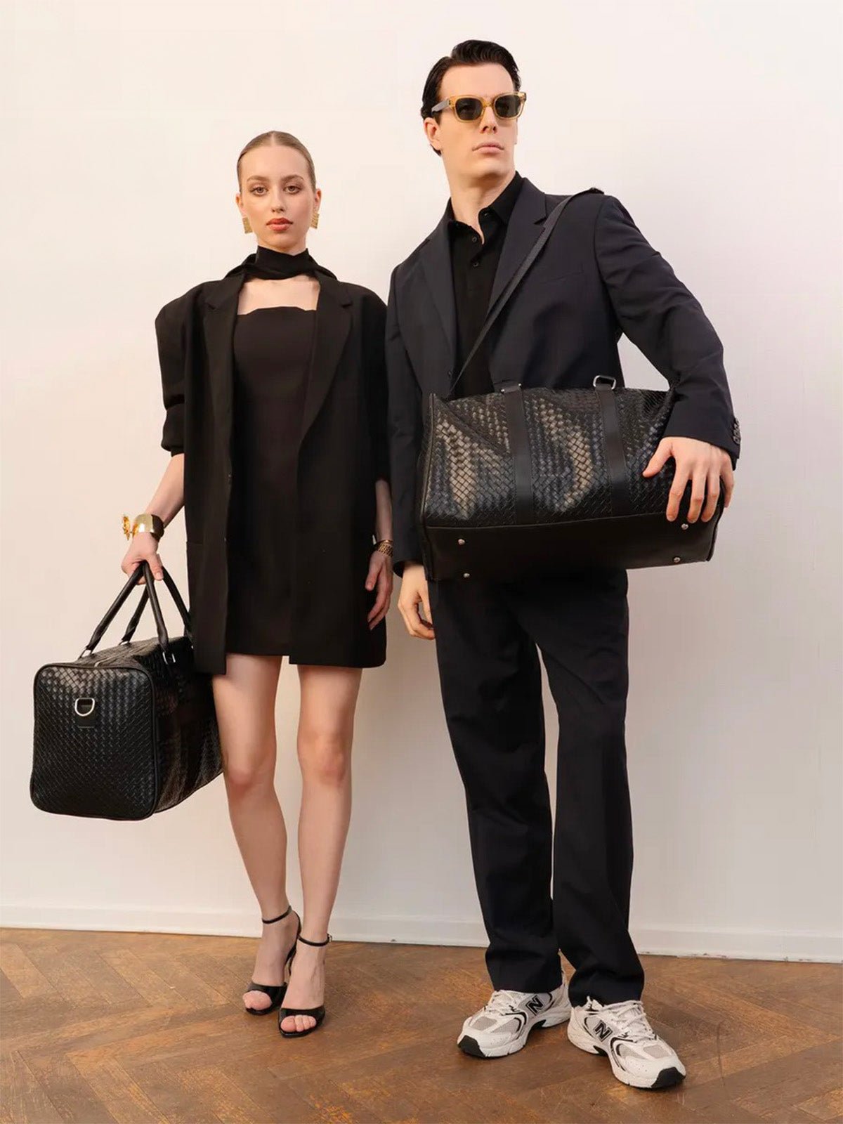 Sac de voyage mixte style luxe, sac de sport, sac week end, sac à main business, sac bandoulière noir tressé, vacances, modèle Zulma - Sac de voyage - Noir