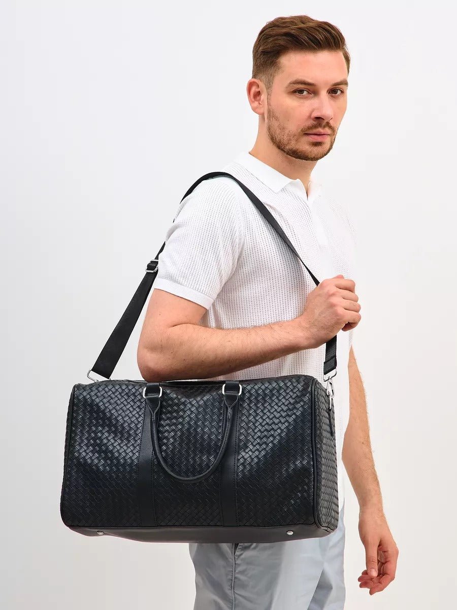 Sac de voyage mixte style luxe, sac de sport, sac week end, sac à main business, sac bandoulière noir tressé, vacances, modèle Zulma - Sac de voyage - Noir