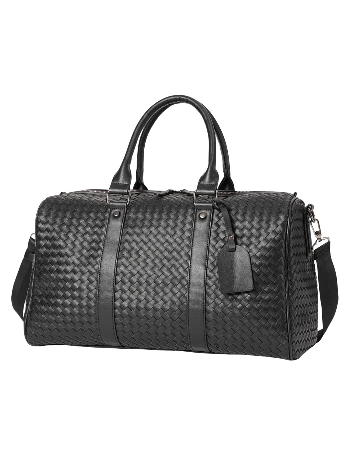 Sac de voyage mixte style luxe, sac de sport, sac week end, sac à main business, sac bandoulière noir tressé, vacances, modèle Zulma - Sac de voyage - Noir