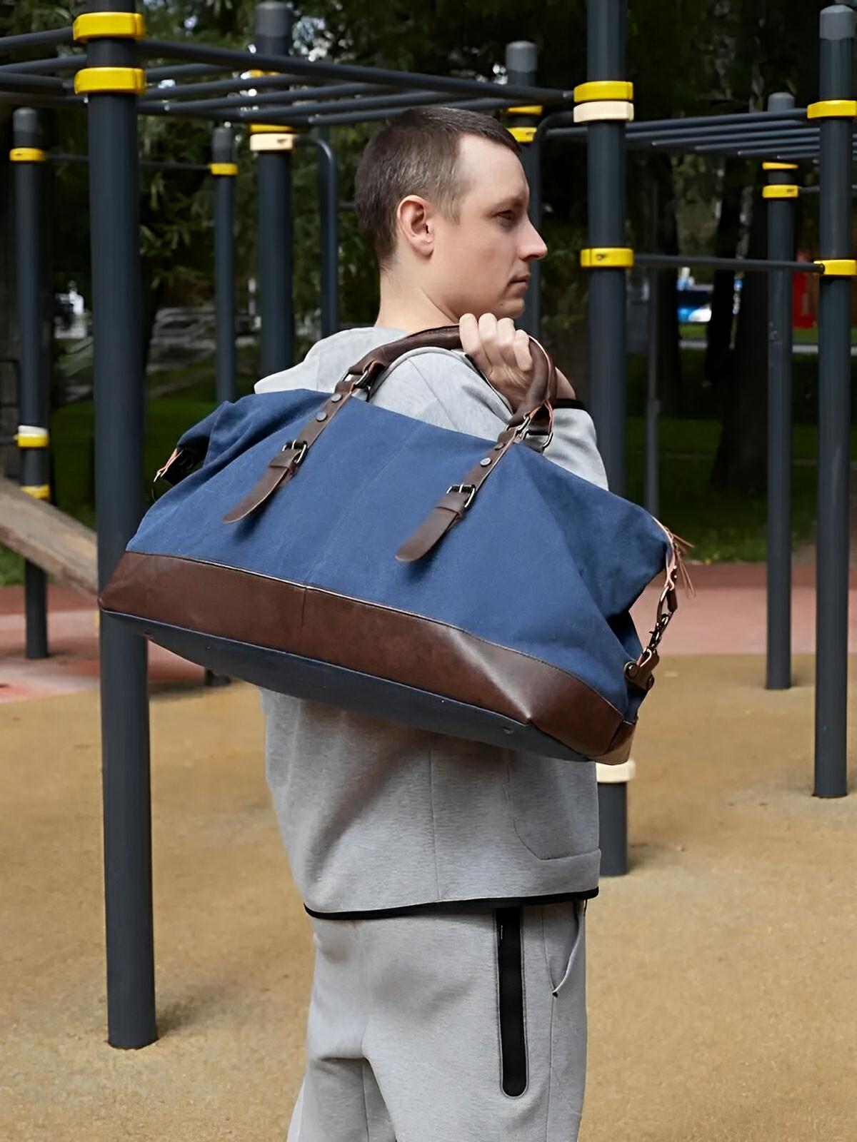Sac de voyage toile et simili vegan, grand format, pratique et résistant, multi - usage, modèle Bazin - Sac de voyage - Bleu