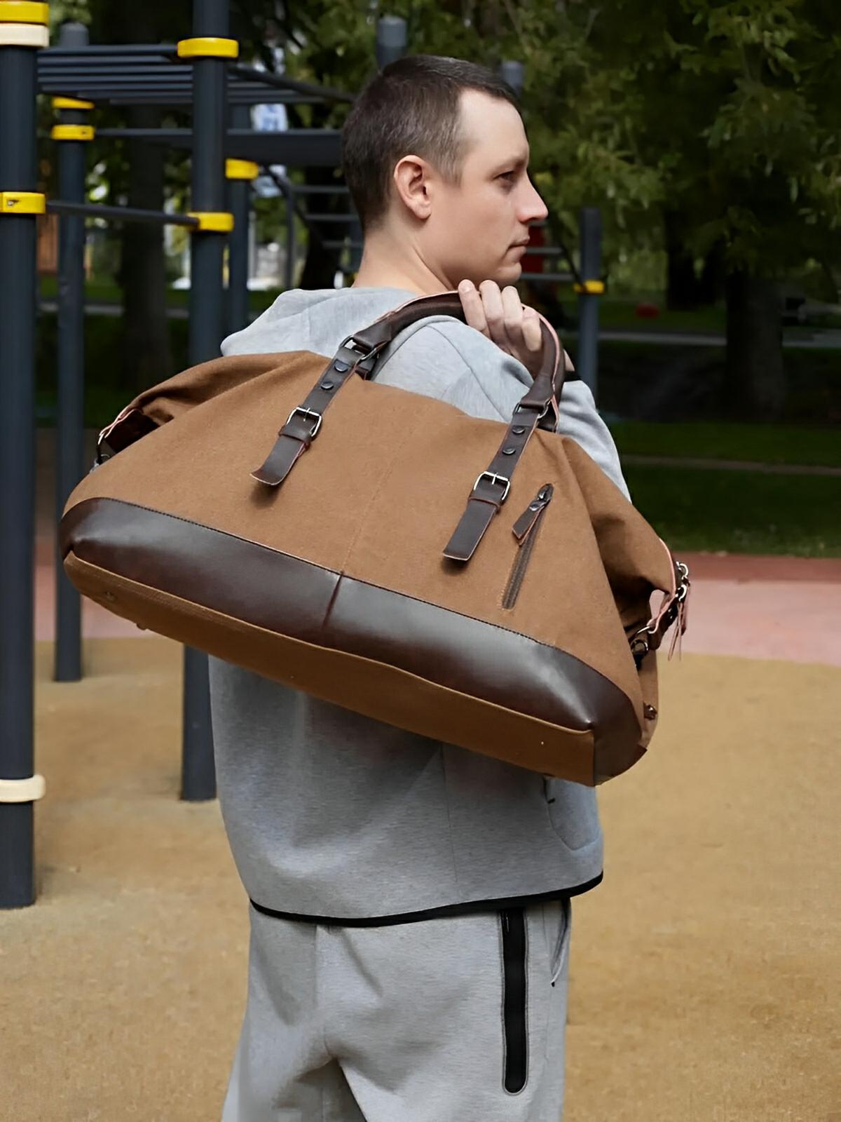 Sac de voyage toile et simili vegan, grand format, pratique et résistant, multi - usage, modèle Bazin - Sac de voyage - Marron