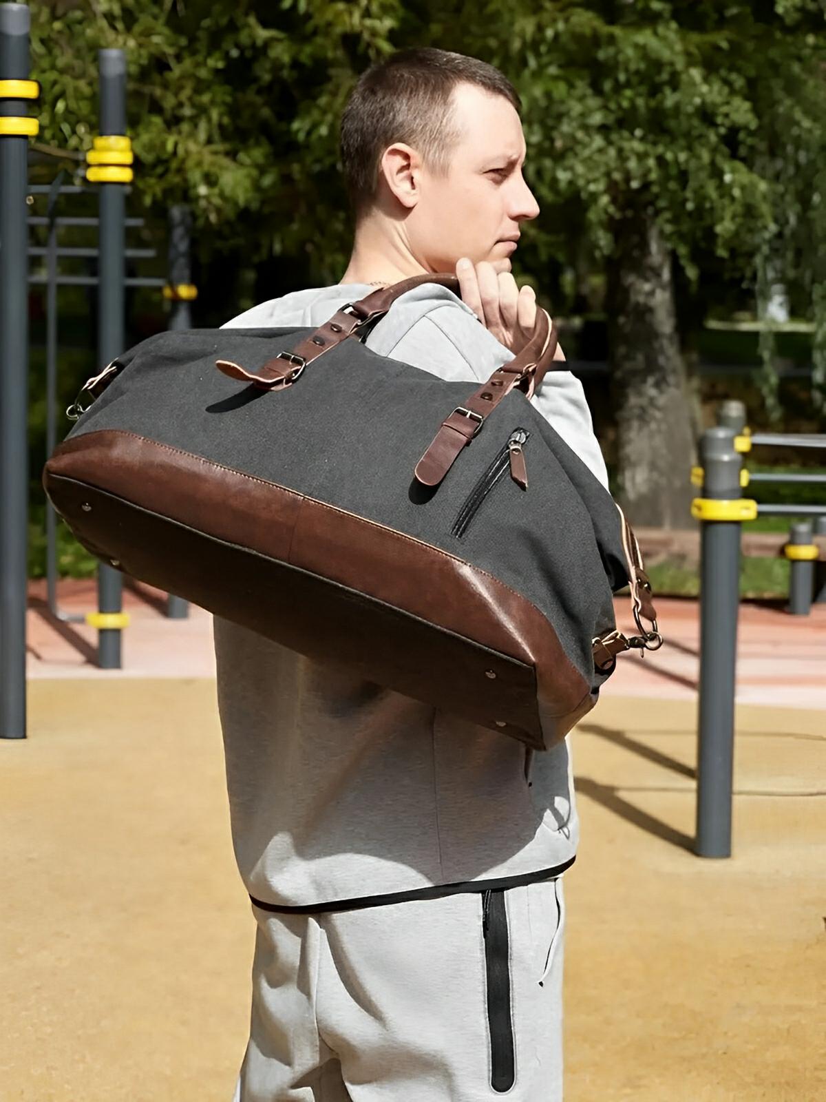 Sac de voyage toile et simili vegan, grand format, pratique et résistant, multi - usage, modèle Bazin - Sac de voyage - Gris foncé