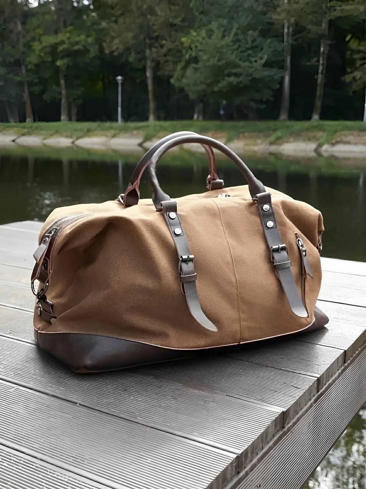 Sac de voyage toile et simili vegan, grand format, pratique et résistant, multi - usage, modèle Bazin - Sac de voyage - Marron