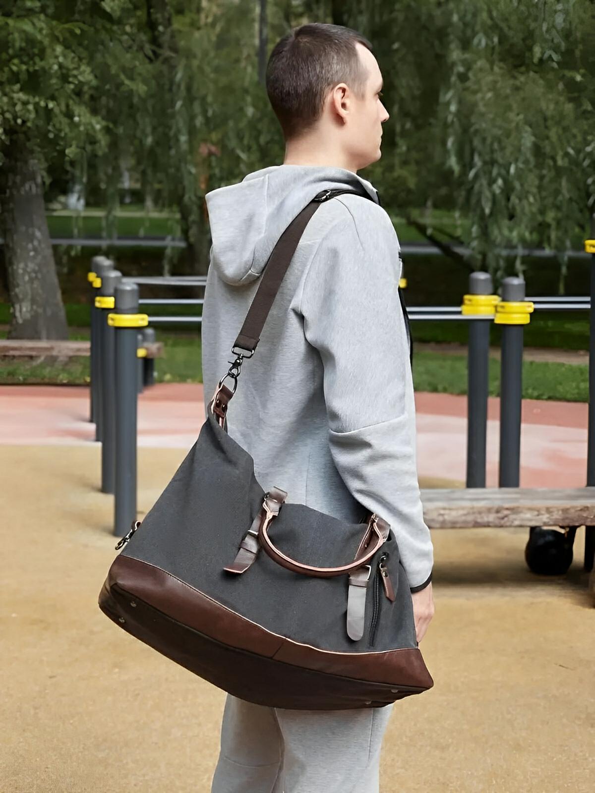 Sac de voyage toile et simili vegan, grand format, pratique et résistant, multi - usage, modèle Bazin - Sac de voyage - Gris foncé