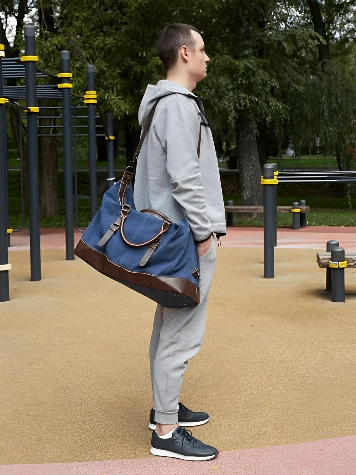 Sac de voyage toile et simili vegan, grand format, pratique et résistant, multi - usage, modèle Bazin - Sac de voyage - Bleu