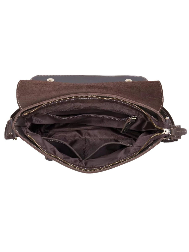 Sac en cuir homme, bandoulière ajustable, format A4, rangement sécurisé, style vintage, modèle Sigebert - Sac Bandoulière - Café