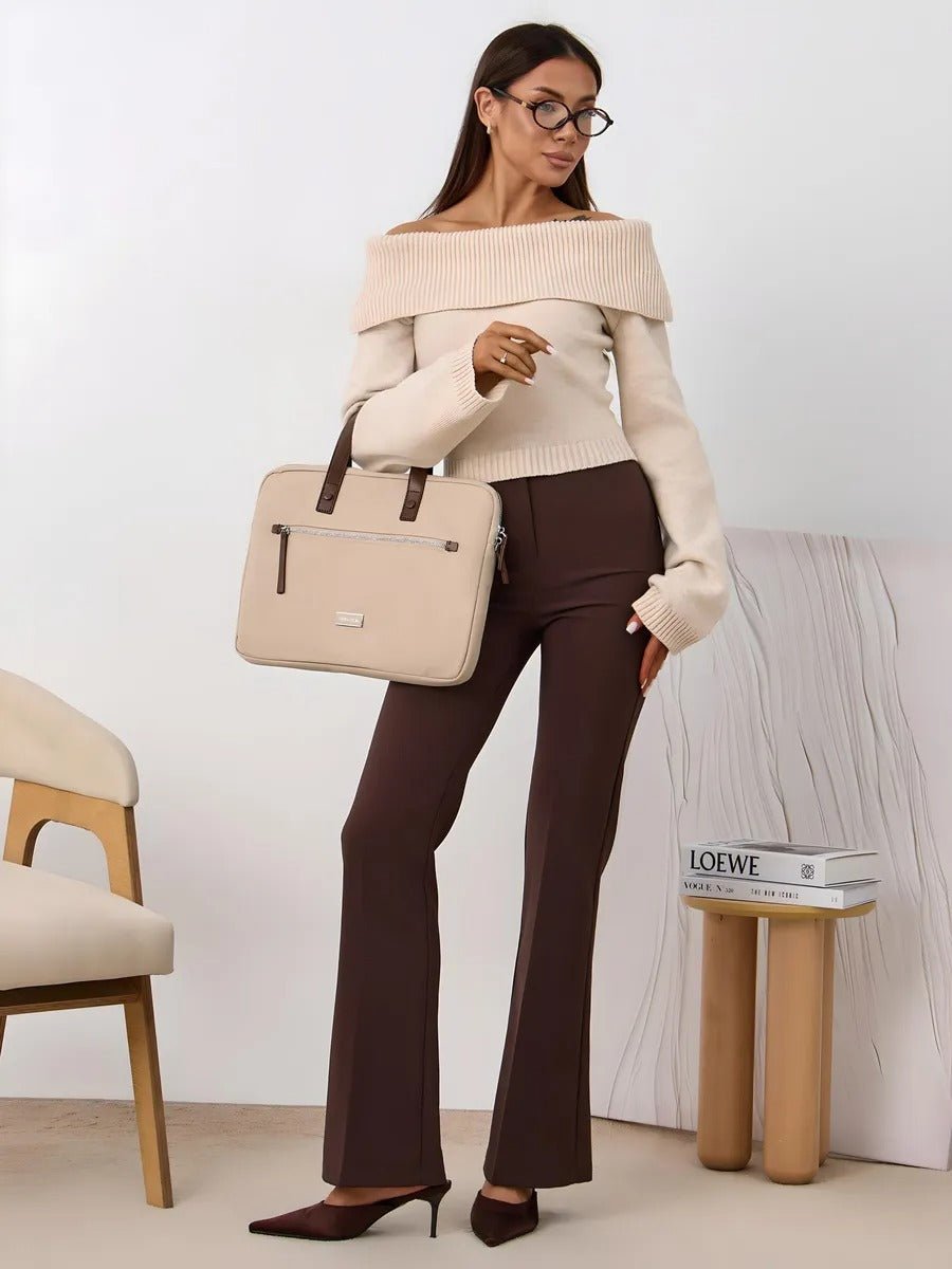 Sac ordinateur femme, housse ordinateur 15 pouces, sacoche PC imperméable, pochette ordinateur fine, mallette documents, modèle Joy - Housse - Beige M