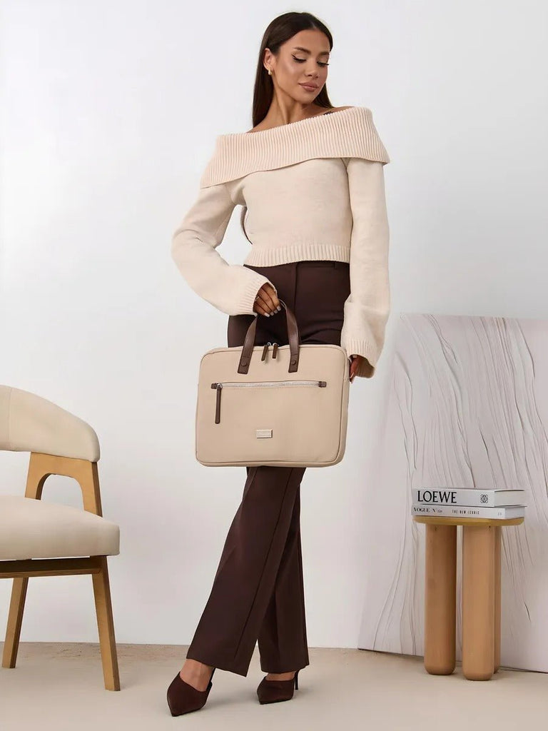 Sac ordinateur femme, housse ordinateur 15 pouces, sacoche PC imperméable, pochette ordinateur fine, mallette documents, modèle Joy - Housse - Beige M