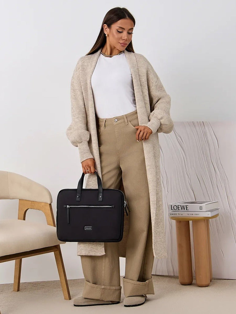 Sac ordinateur femme, housse ordinateur 15 pouces, sacoche PC imperméable, pochette ordinateur fine, mallette documents, modèle Joy - Housse - Noir M