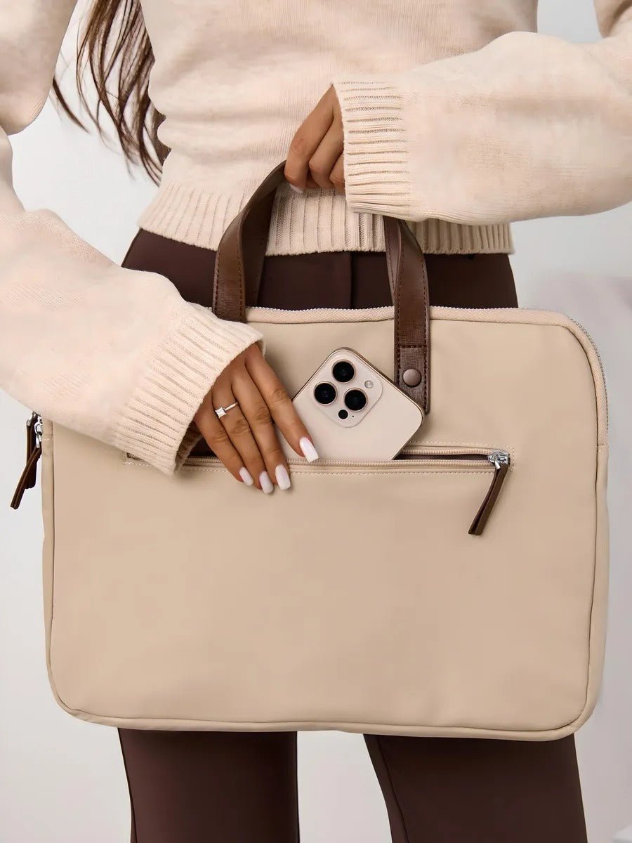 Sac ordinateur femme, housse ordinateur 15 pouces, sacoche PC imperméable, pochette ordinateur fine, mallette documents, modèle Joy - Housse - Beige M