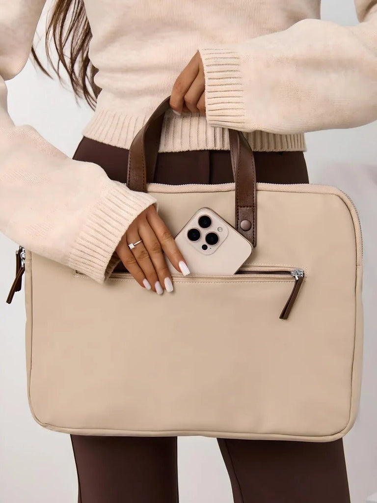 Sac ordinateur femme, housse ordinateur 15 pouces, sacoche PC imperméable, pochette ordinateur fine, mallette documents, modèle Joy - Housse - Beige M