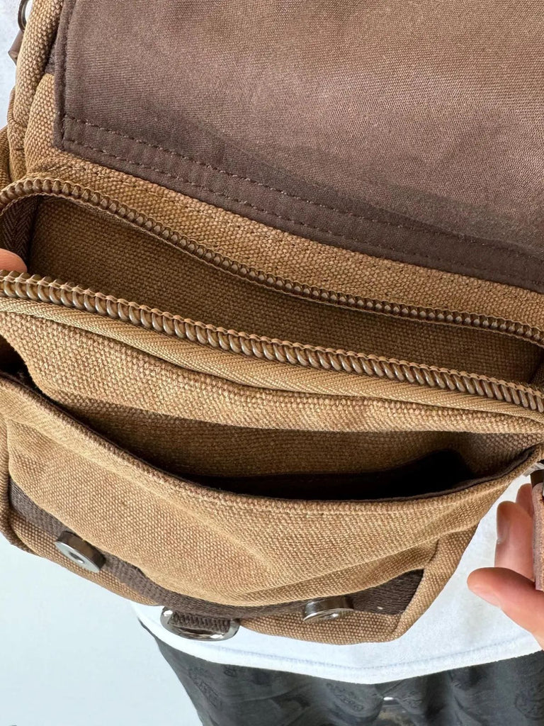 Sacoche à bandoulière en toile, polyvalente et robuste, urbain et compact, sac messager tendance, modèle Mikel - Sacoche - Marron